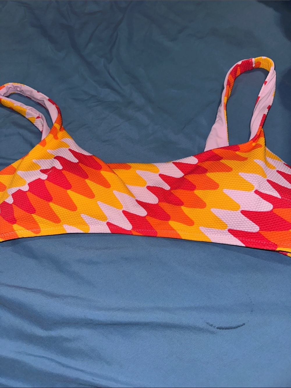 Aerie Vibrant Orange & Pink Patterned Bikini Top - Women's Swim